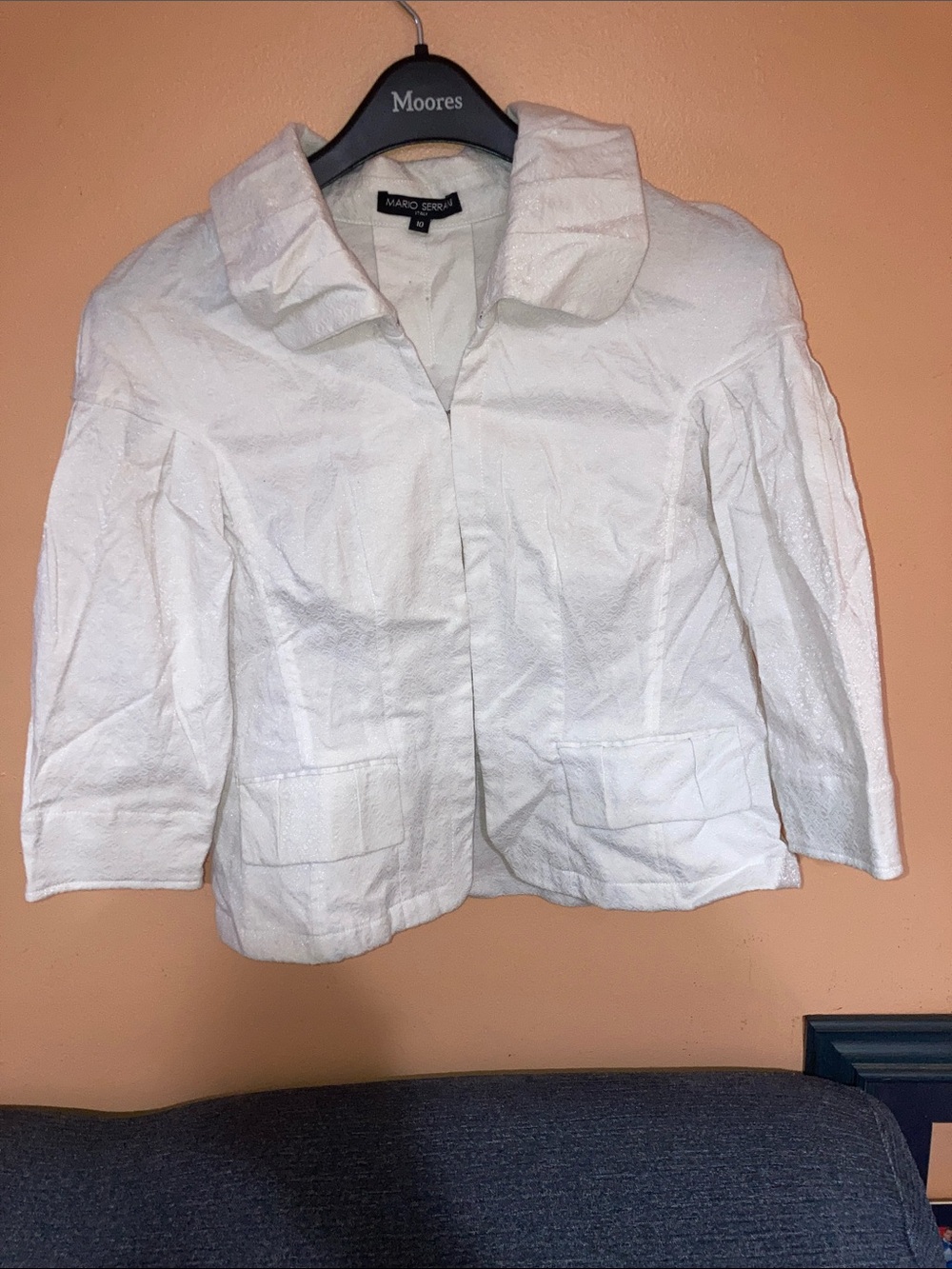 Mario Serrani White Textured Cropped Blazer